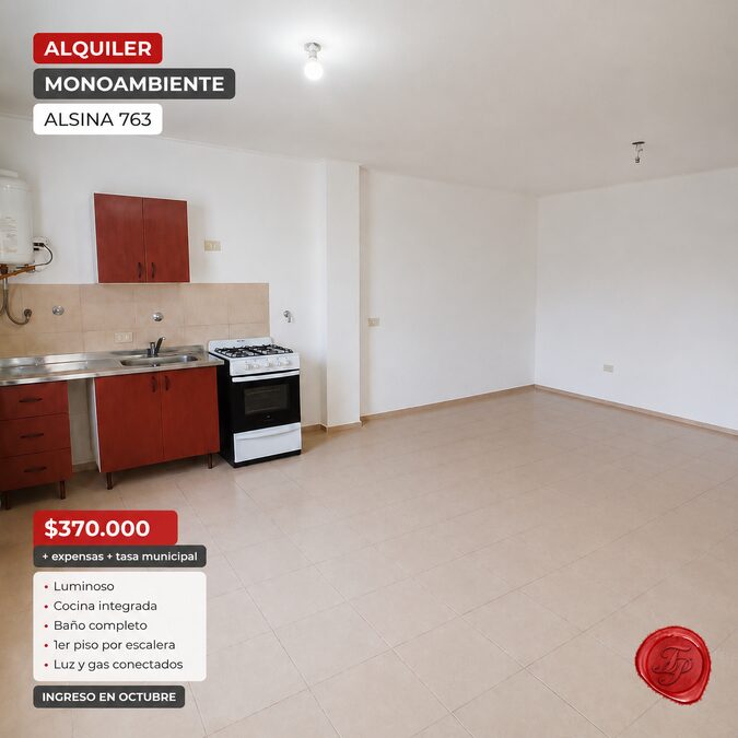 ALQUILER – MONOAMBIENTE LUMINOSO - ALSINA ENTRE VILLAGUA Y FELICIANO