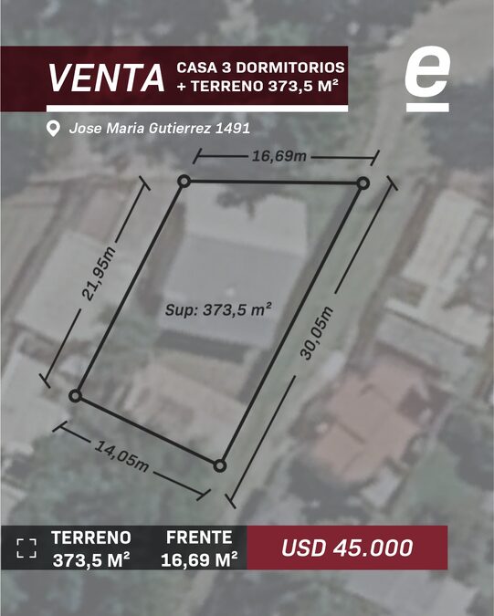 VENTA CASA 3 DORMITORIOS+373,5 M² DE TERRENO. C/ GUTIERREZ. BARRIO SAN AGUSTIN
