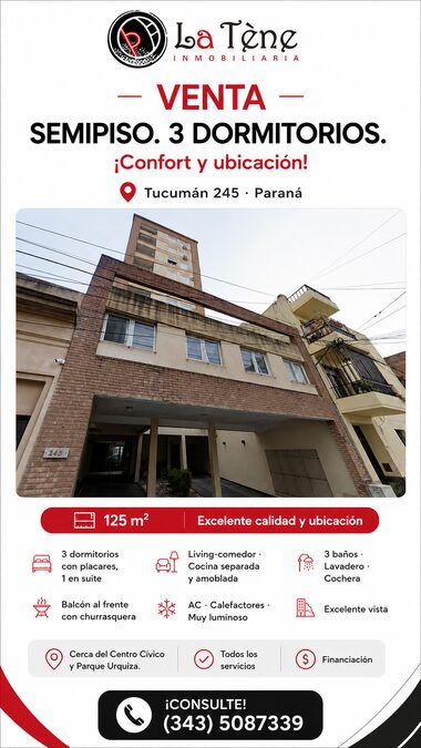 VENTA Semipiso. 3 Dormitorios. Tucumán 245. ¡Confort y ubicación!