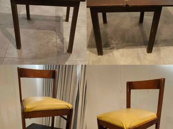 Mesa plegable 80x80, 80x160 abierta. Más 4 sillas