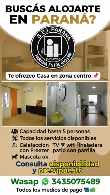 Alquiler por día. Zona Hospital San Martín de Paraná 📌
