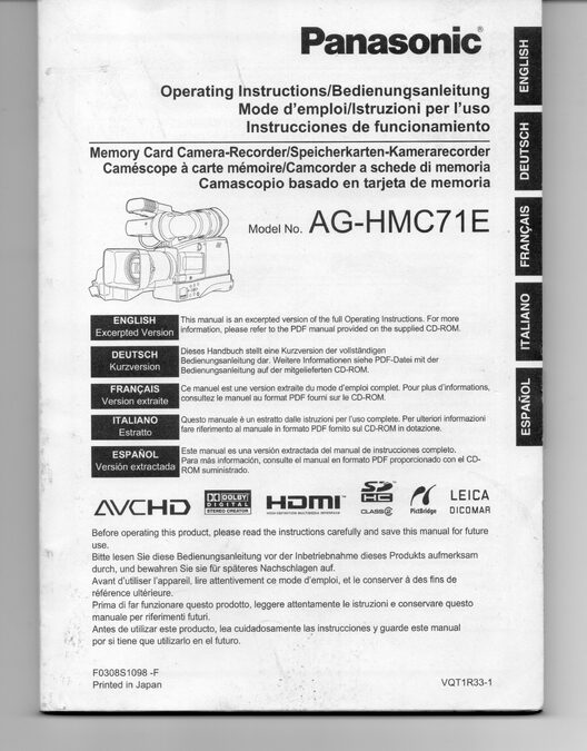 VIDEOCAMARA PROFESIONAL PANASONIC AG-HMC 71