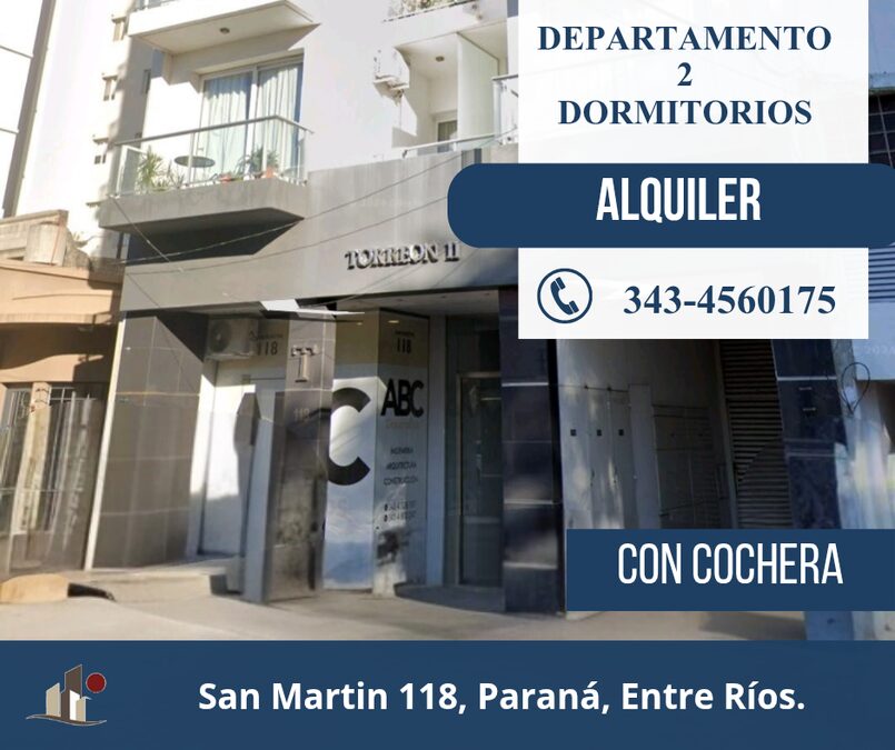 Alquilo departamento 2 dormitorios, cochera, zona Parque