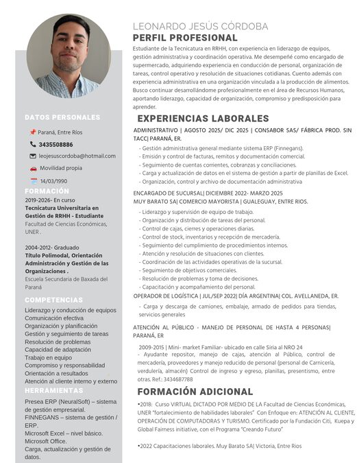 Busco trabajo Administrativo, Adm. Comercial, Jefe sucursal