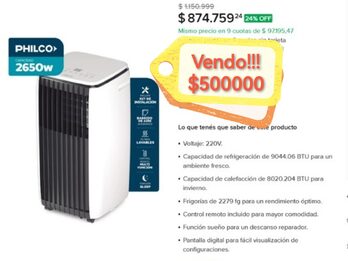 oportunidad AIRE ACONDICIONADO FRIO/CALOR PORTATIL CASI NUEVO