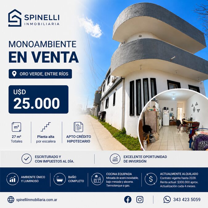 EN VENTA - MONOAMBIENTE APTO CREDITO