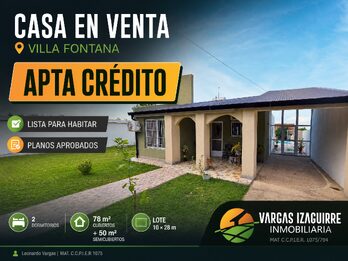 CASA en Venta en Villa Fontana: APTA CRÉDITO, Lista para HABITAR con PLANOS APROBADOS