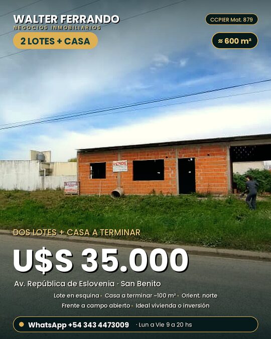 Dos lotes sobre Avenida. Exelente Valor