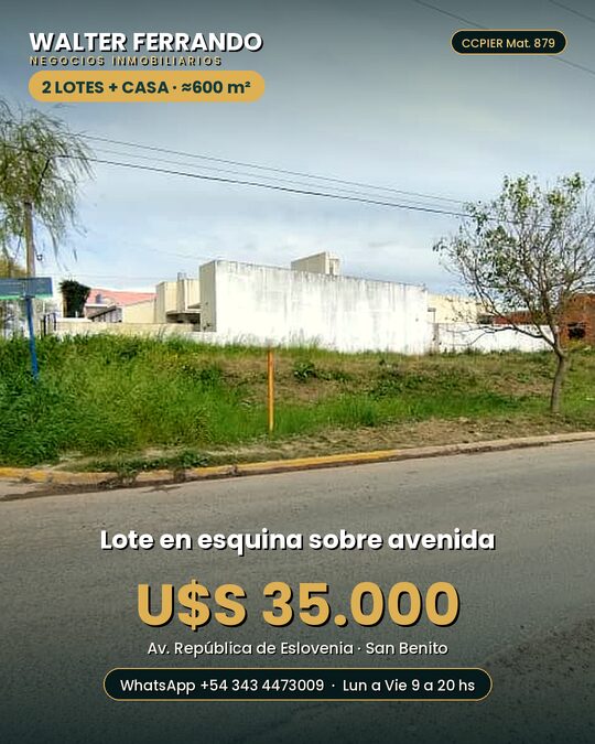 Dos lotes sobre Avenida. Exelente Valor
