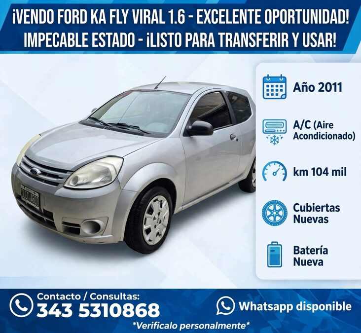 Vendo Ford Ka Fly Viral 1.6 Año 2011