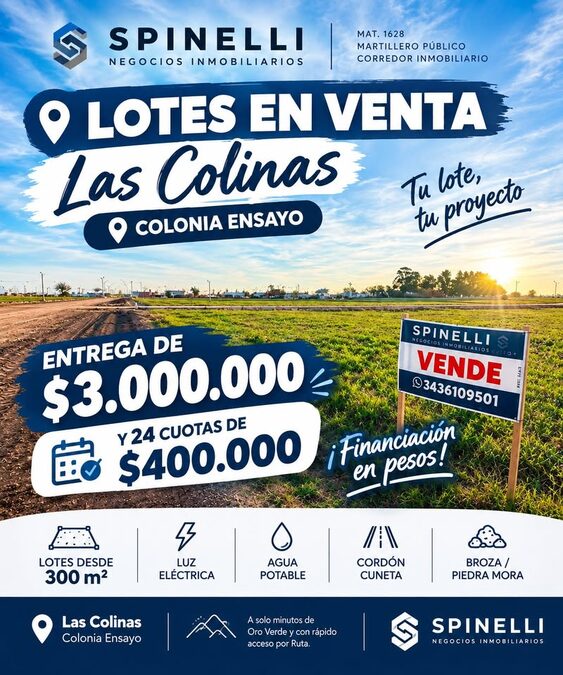 🏡 LOTES EN VENTA EN COLONIA ENSAYO | ENTREGA $3MILLONES + 24 CUOTAS FIJAS EN PESOS