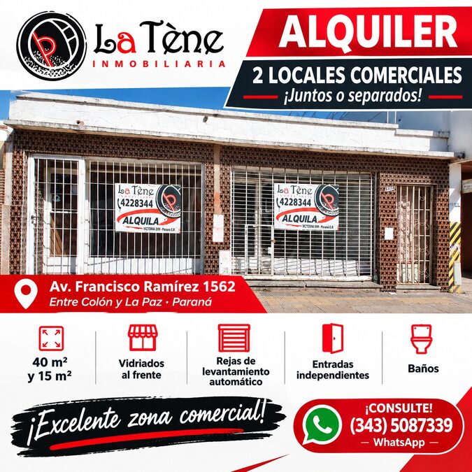 ALQUILER | 2 LOCALES COMERCIALES, PARANÁ