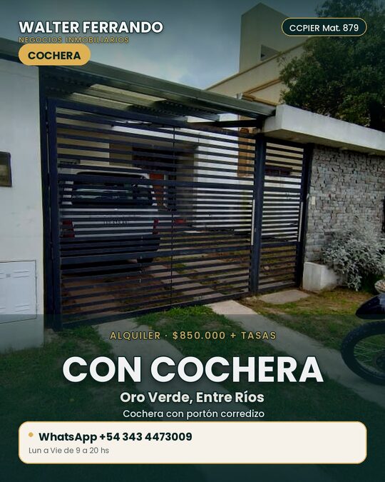 CASA ALQUILER DOR DORMITORIOS PATIO COCHERA ORO VERDE GAS NATURAL