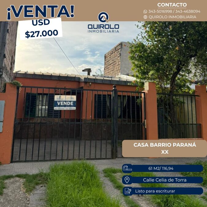 ✅OPORTUNIDAD CASA IDEAL INVERSION BARRIO PARANA XX!