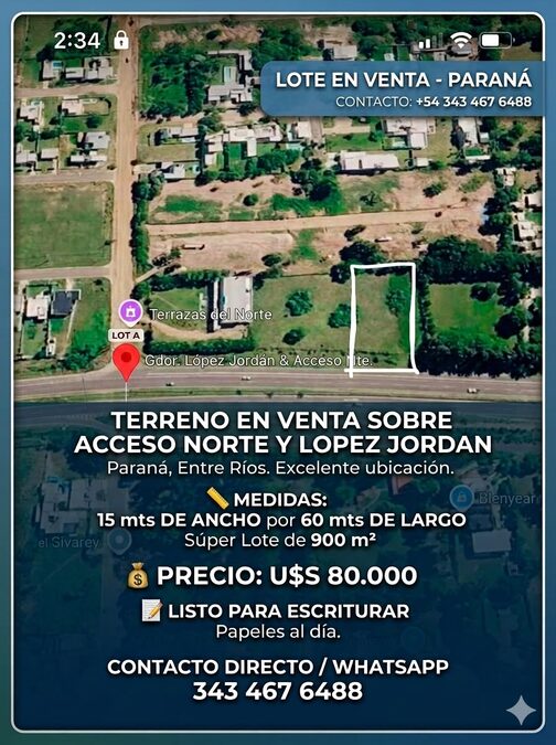 ‼️✅️  TERRENO/LOTE EXCLUSIVO  ACCESO NORTE y LOPEZ JORDAN sobre RUTA🔥🔥