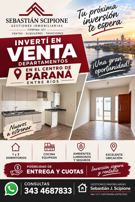 DPTOS 1 2 Y 3 DORM COMPLEJO CERRADO MUEVOS EN PARANA ZONA CENTRO