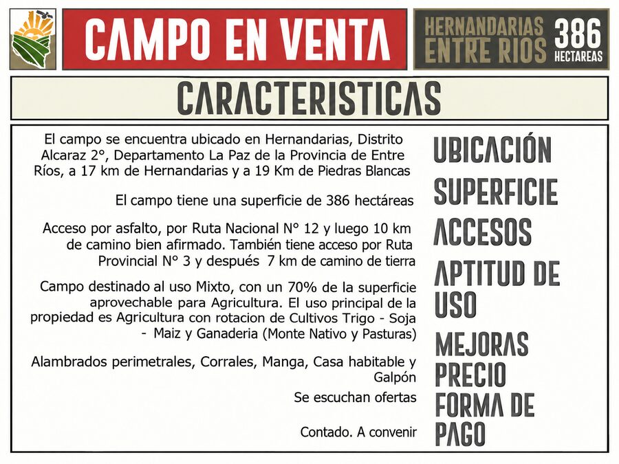 Venta Campo 386 Ha Hernandarias Entre Ríos Agrícola Ganadero