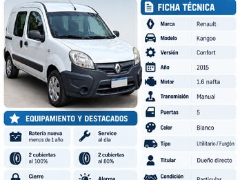 🚐 RENAULT KANGOO 1.6 CONFORT 2015 💰 DUEÑO DIRECTO – VENTA PARTICULAR