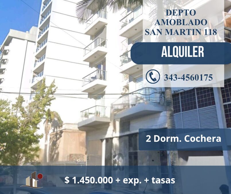 Departamento 2 dormitorios, amoblado. Cochera