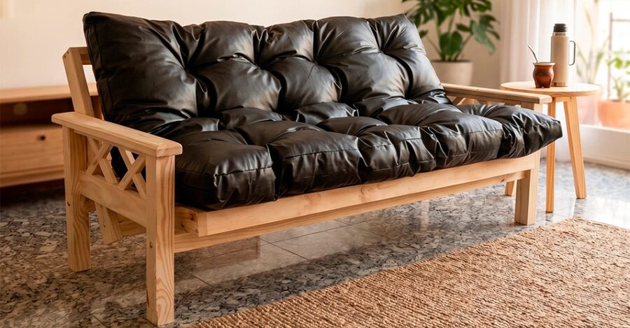 Vendo Futon ecocuero negro - impecable