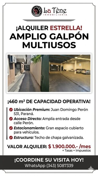 ALQUILER ¡GALPÓN USOS MÚLTIPLES!