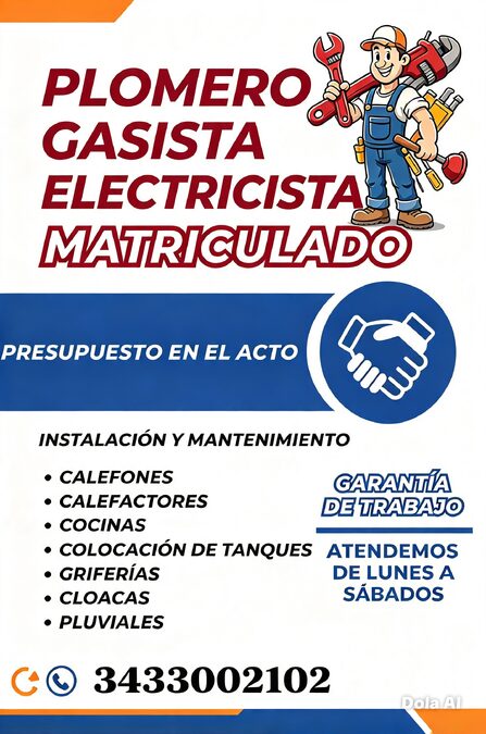 Gasista sanitarista electricista matriculado
