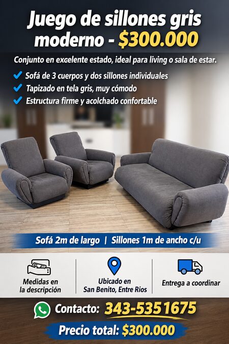 JUEGO DE SILLONES GRIS – $300.000