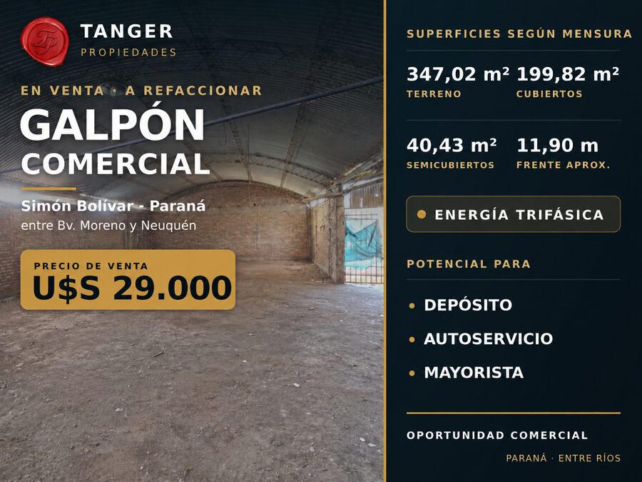 Galpón comercial con trifásica – U$S 35.000
