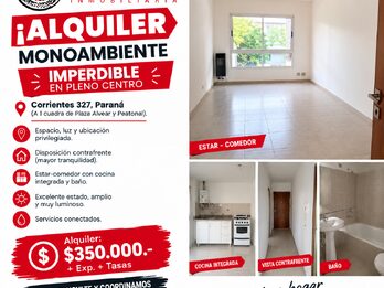 ¡ALQUILER MONOAMBIENTE IMPERDIBLE EN PLENO CENTRO!