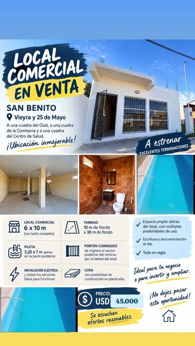 LOCAL COMERCIAL + PILETA + AMPLIO TERRENO - SAN BENITO