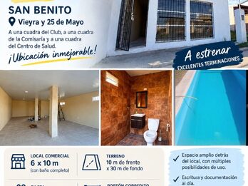 LOCAL COMERCIAL + PILETA + AMPLIO TERRENO - SAN BENITO