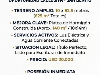 Gran terreno en venta  en San Benito