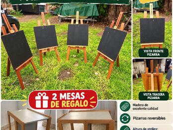 VENDO 5 ATRILES DE MADERA 1,8 MTS + PIZARRAS + MESAS DE REGALO