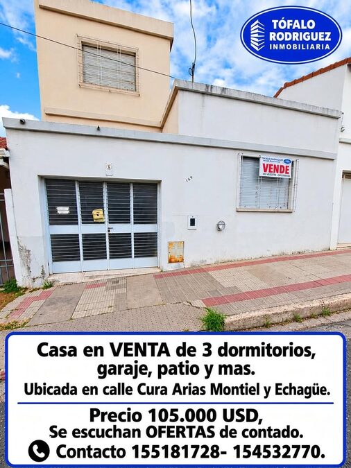 VENDO CASA 3 DORMITORIOS Z/ TERMINAL