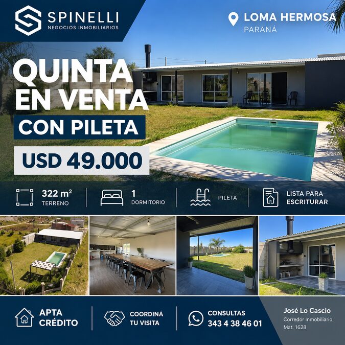 🏡 Quinta con pileta en Loma Hermosa – USD 49.000
