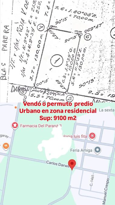 VENDO TERRENO EN CALLE CARLOS DARWIN Y BLAS PARERA DE 9100M2