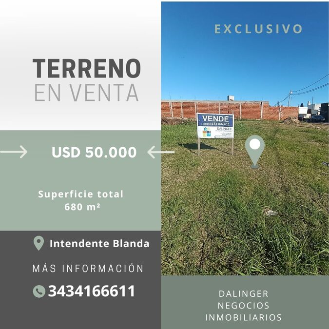 VENTA DE TERRENO EN ESQUINA CALLE INT. BLANDA
