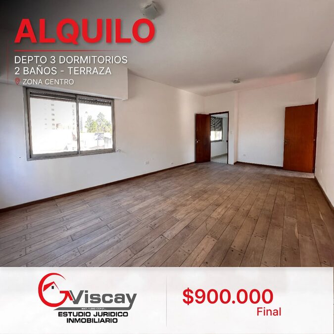 ✅ALQUILO DEPTO 3 DOR. 2 BAÑOS, TERRAZA. ZONA CENTRO $900.000 🔥